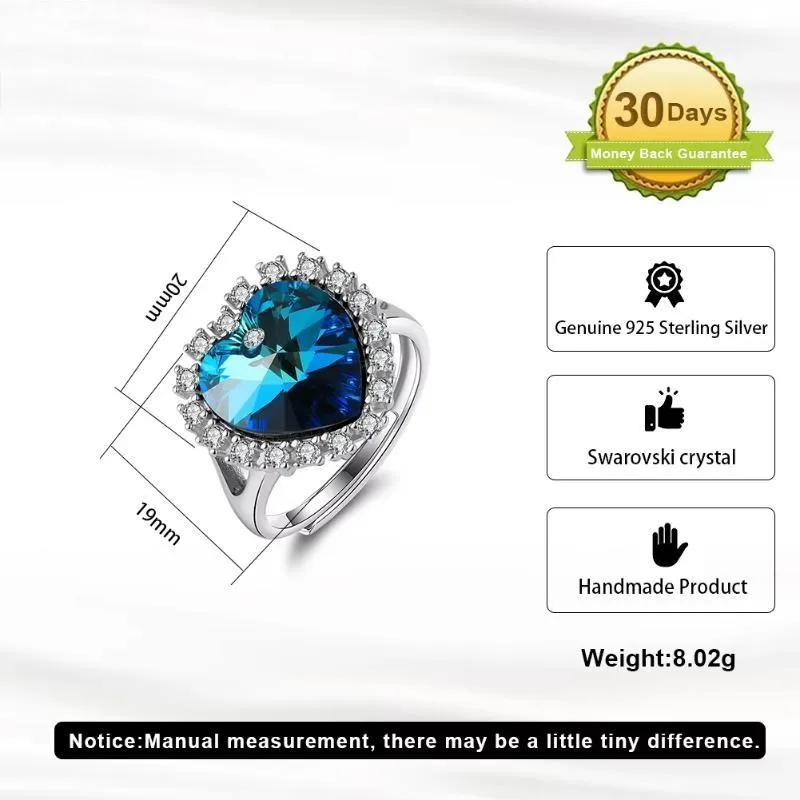 Brilliant 925 Sterling Silver Luxury Blue Crystal Ring for Women