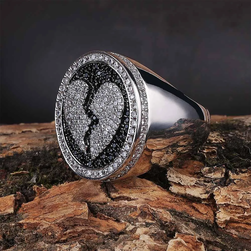 Broken Heart Iced Out Micro Pave Cubic Zircon Crystals Ring