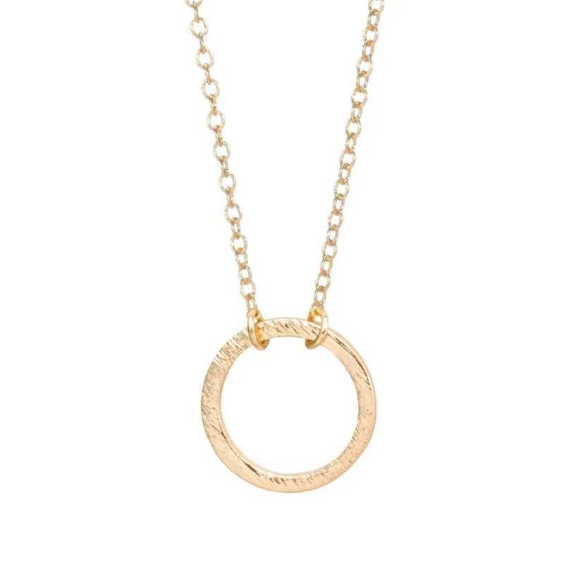 Brushed Geometric Classic Round  Pendant Necklaces for Women
