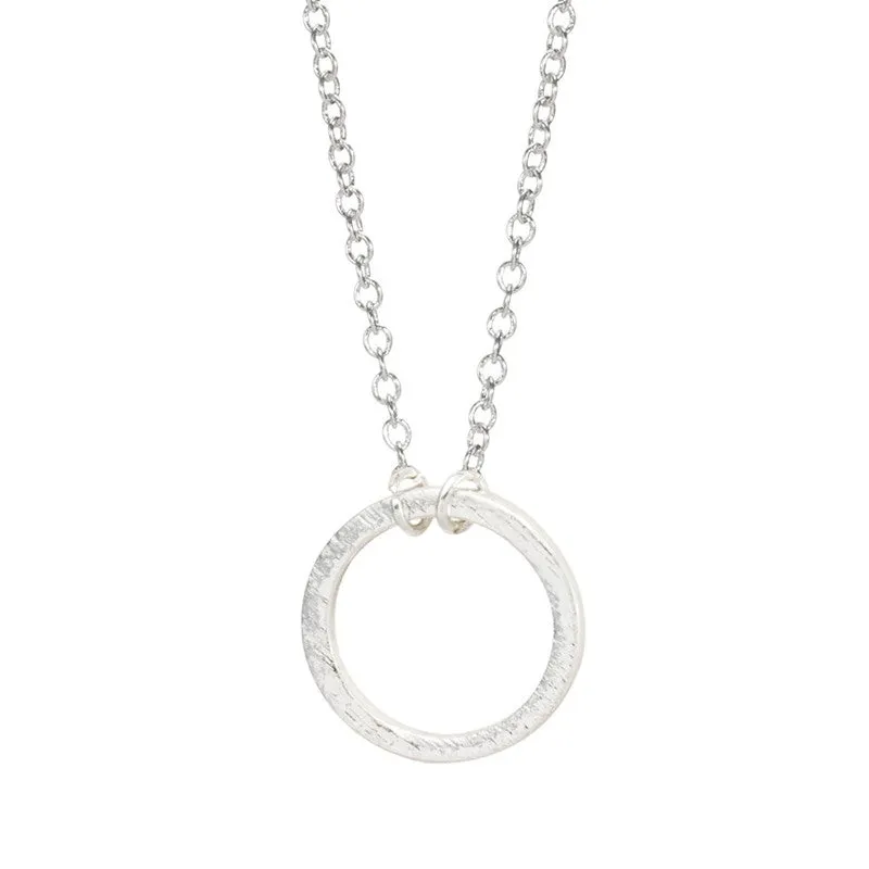 Brushed Geometric Classic Round  Pendant Necklaces for Women