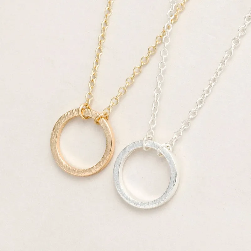 Brushed Geometric Classic Round  Pendant Necklaces for Women
