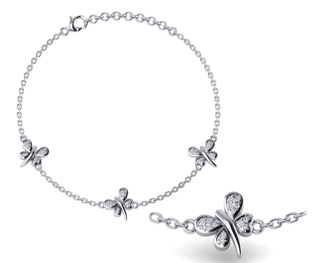 Butterflies Sterling Silver Anklet