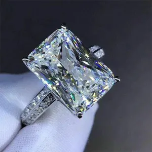 Captivating Luxury Silver Color Inlaid Big Square AAA  CZ Diamonds Fashion Brilliant Rings