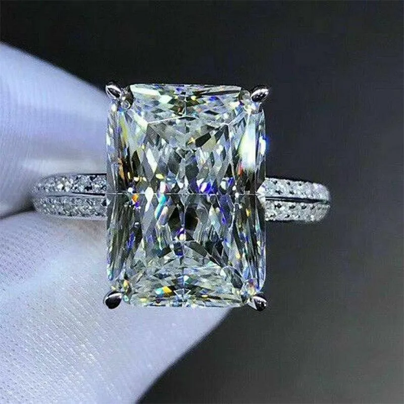 Captivating Luxury Silver Color Inlaid Big Square AAA  CZ Diamonds Fashion Brilliant Rings