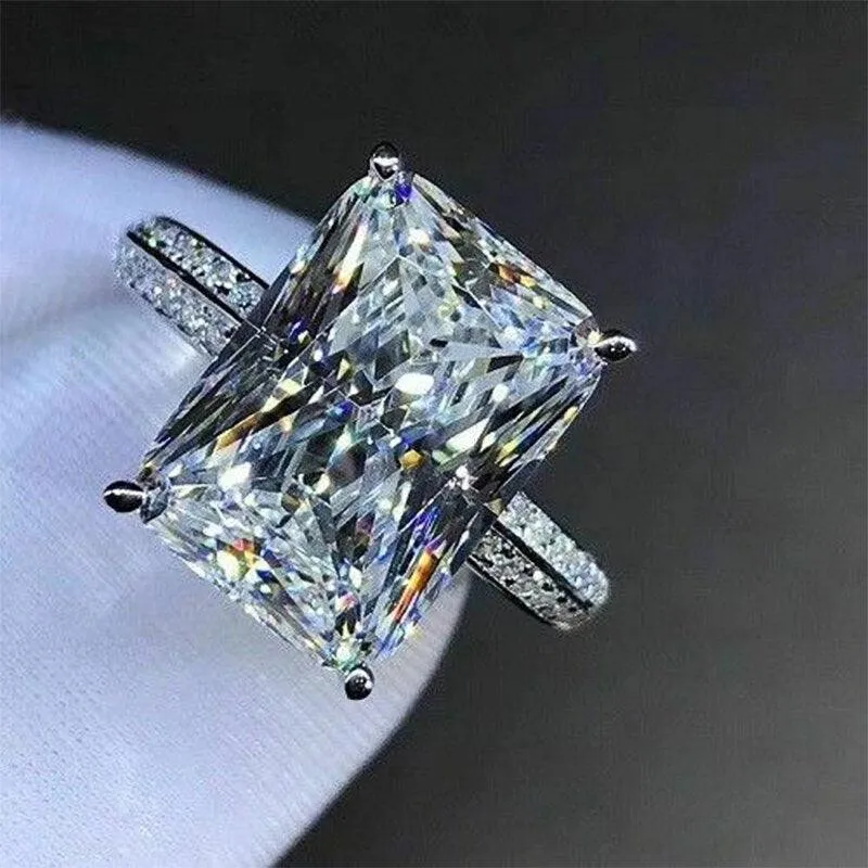 Captivating Luxury Silver Color Inlaid Big Square AAA  CZ Diamonds Fashion Brilliant Rings