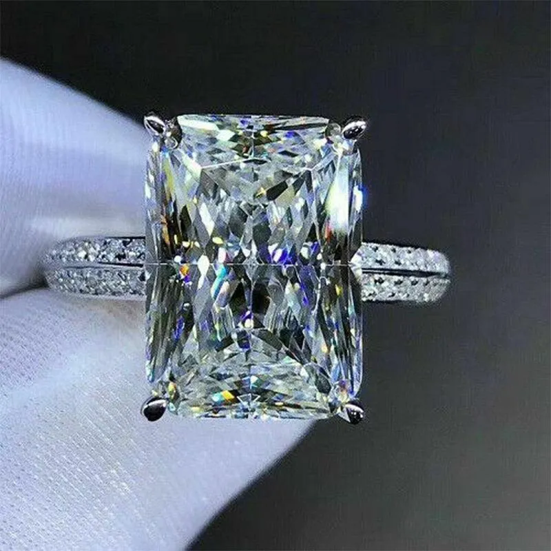 Captivating Luxury Silver Color Inlaid Big Square AAA  CZ Diamonds Fashion Brilliant Rings