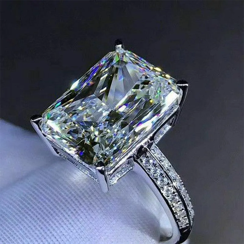 Captivating Luxury Silver Color Inlaid Big Square AAA  CZ Diamonds Fashion Brilliant Rings
