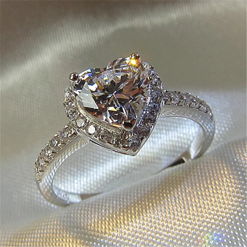 CC Heart Rings for Women S925 Silver Wedding Engagement Bridal Jewelry