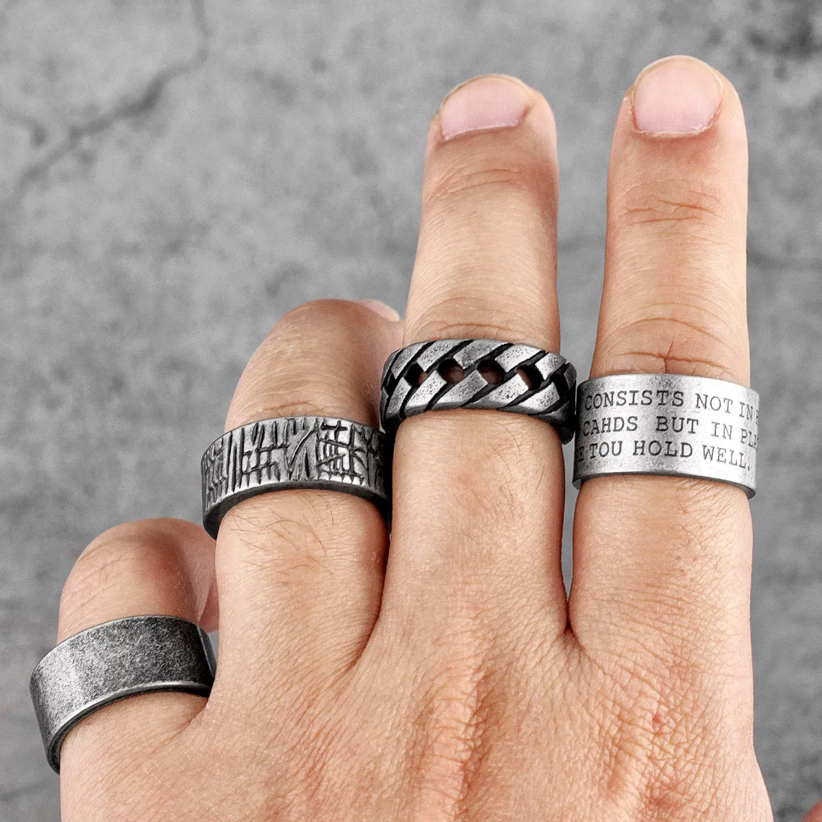 Charm Trendy Simple Vintage Black Stainless Steel  Rings