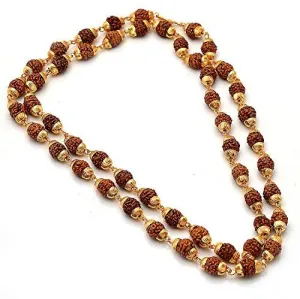 Charms Rudraksh Mala Shiva God Gold Plated Rudraksh Mala Chain Long 28 Inches For Unisex