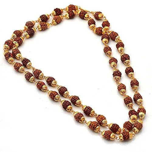 Charms Rudraksh Mala Shiva God Gold Plated Rudraksh Mala Chain Long 28 Inches For Unisex