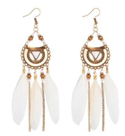 Chesevere - Long Boho Feather Earrings by The Nevermore