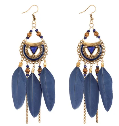 Chesevere - Long Boho Feather Earrings by The Nevermore