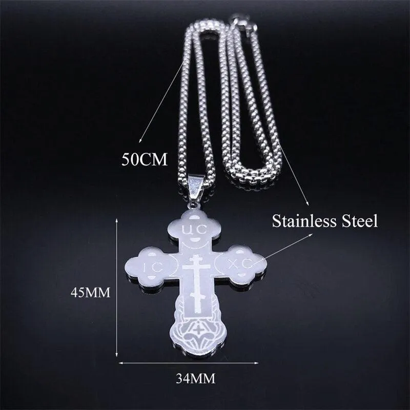 Christian Orthodox Cross Necklace Stainless Steel Jesus Religious Prayer Russian Chain Necklaces