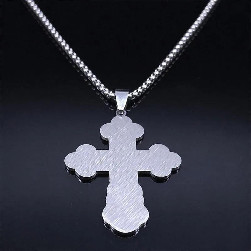 Christian Orthodox Cross Necklace Stainless Steel Jesus Religious Prayer Russian Chain Necklaces