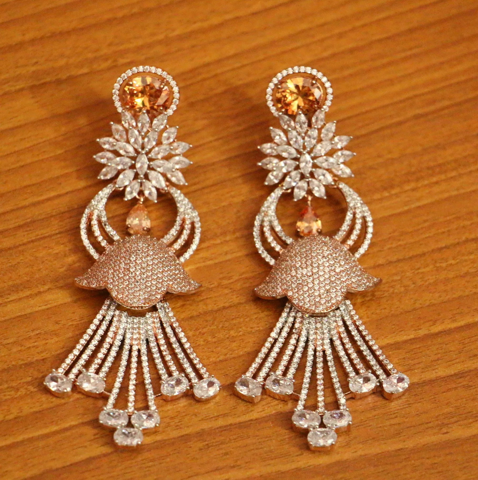 Citrine Diamond Look Rose Gold Danglers
