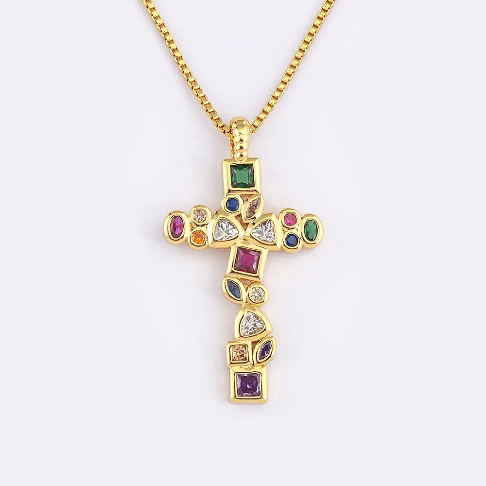 Classic Creative Geometric Design Retro Shiny Zircon Cross Pendant