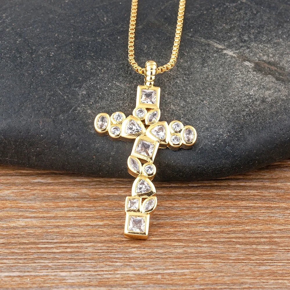 Classic Creative Geometric Design Retro Shiny Zircon Cross Pendant