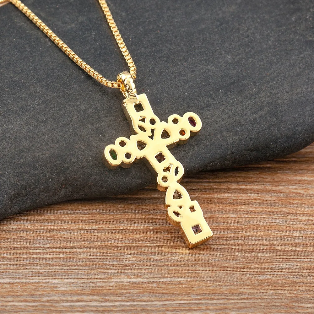 Classic Creative Geometric Design Retro Shiny Zircon Cross Pendant