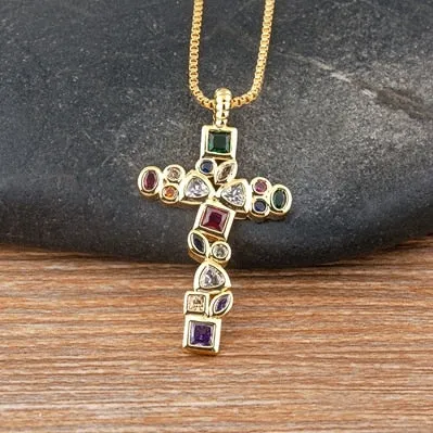 Classic Creative Geometric Design Retro Shiny Zircon Cross Pendant