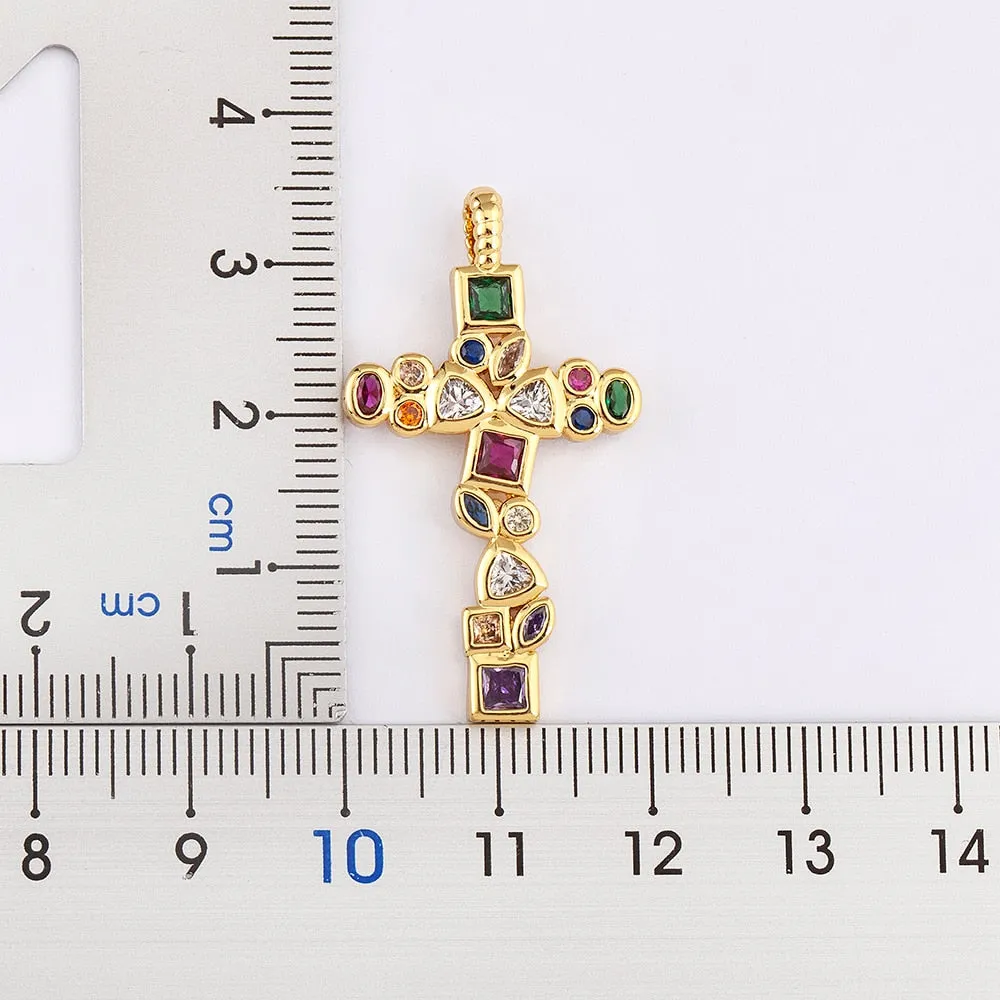 Classic Creative Geometric Design Retro Shiny Zircon Cross Pendant