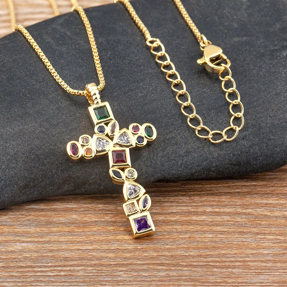 Classic Creative Geometric Design Retro Shiny Zircon Cross Pendant