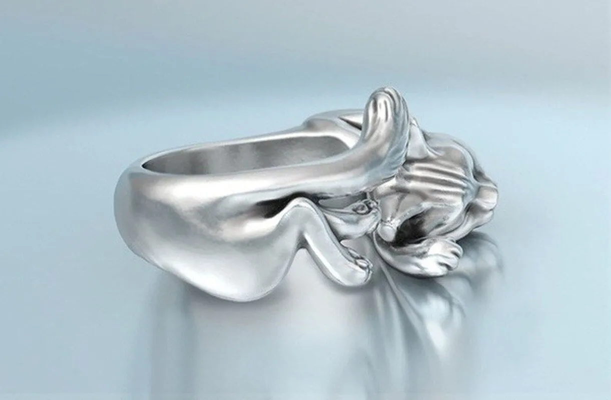 Classic Fashion Silver Color Women Ring Cute Engraving Pattern Cat Sleep  Engagement Wedding Jewelry US 5-11