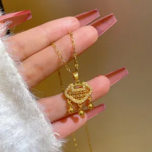 Classic Gold Color Necklace For Women Jewelry Auspicious Lock Pendant Necklace