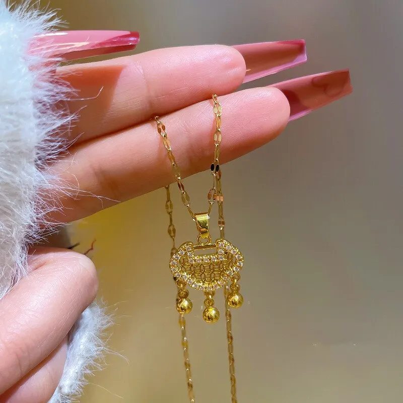 Classic Gold Color Necklace For Women Jewelry Auspicious Lock Pendant Necklace