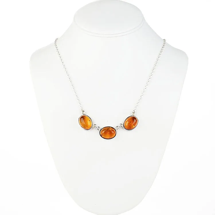 Classic Honey Amber Silver Necklace