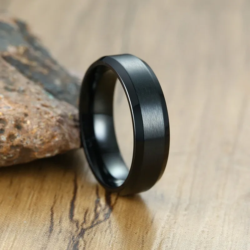 Classic Matte Black Silver Ring