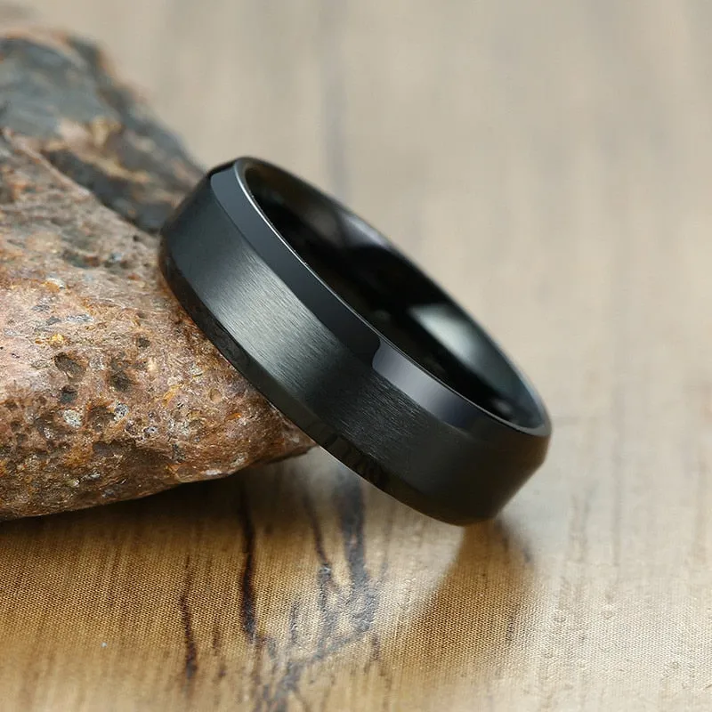 Classic Matte Black Silver Ring