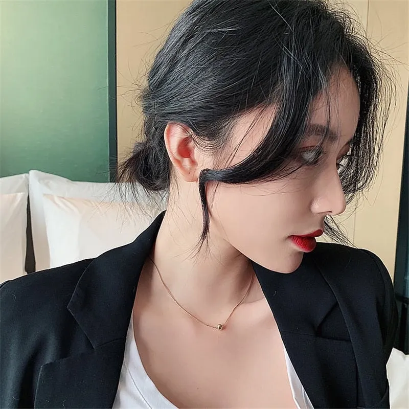 Classic Simple Ball Pendant Titanium Steel Short Necklace For Woman
