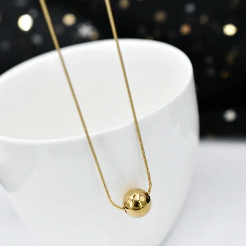 Classic Simple Ball Pendant Titanium Steel Short Necklace For Woman