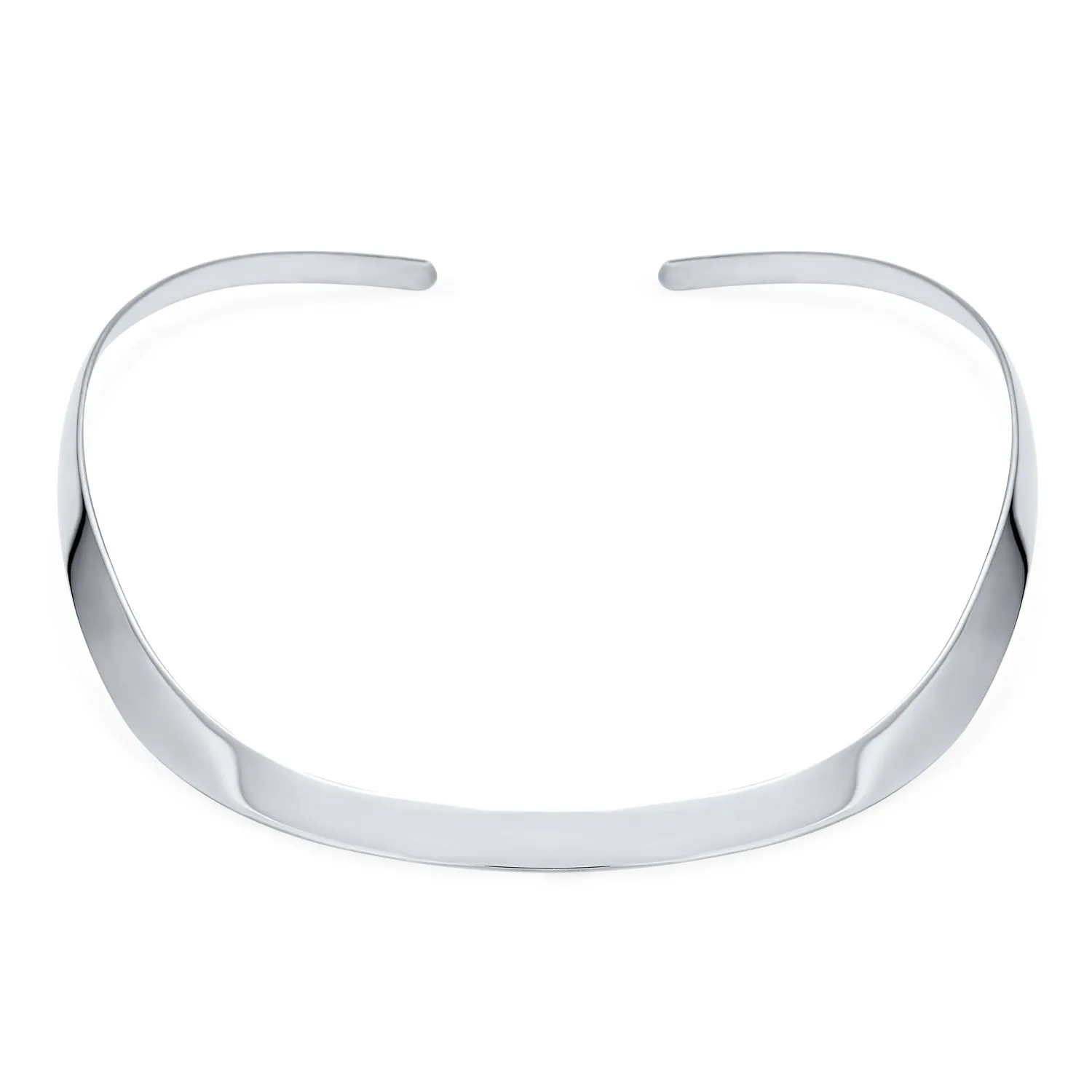 Classic Simple Flat Slider Collar Choker Necklace Polished Silver 8MM Pendant