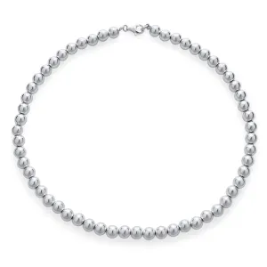 Classic Simple Hand Strung 8MM Round Sterling Silver Ball Bead Strand Necklace