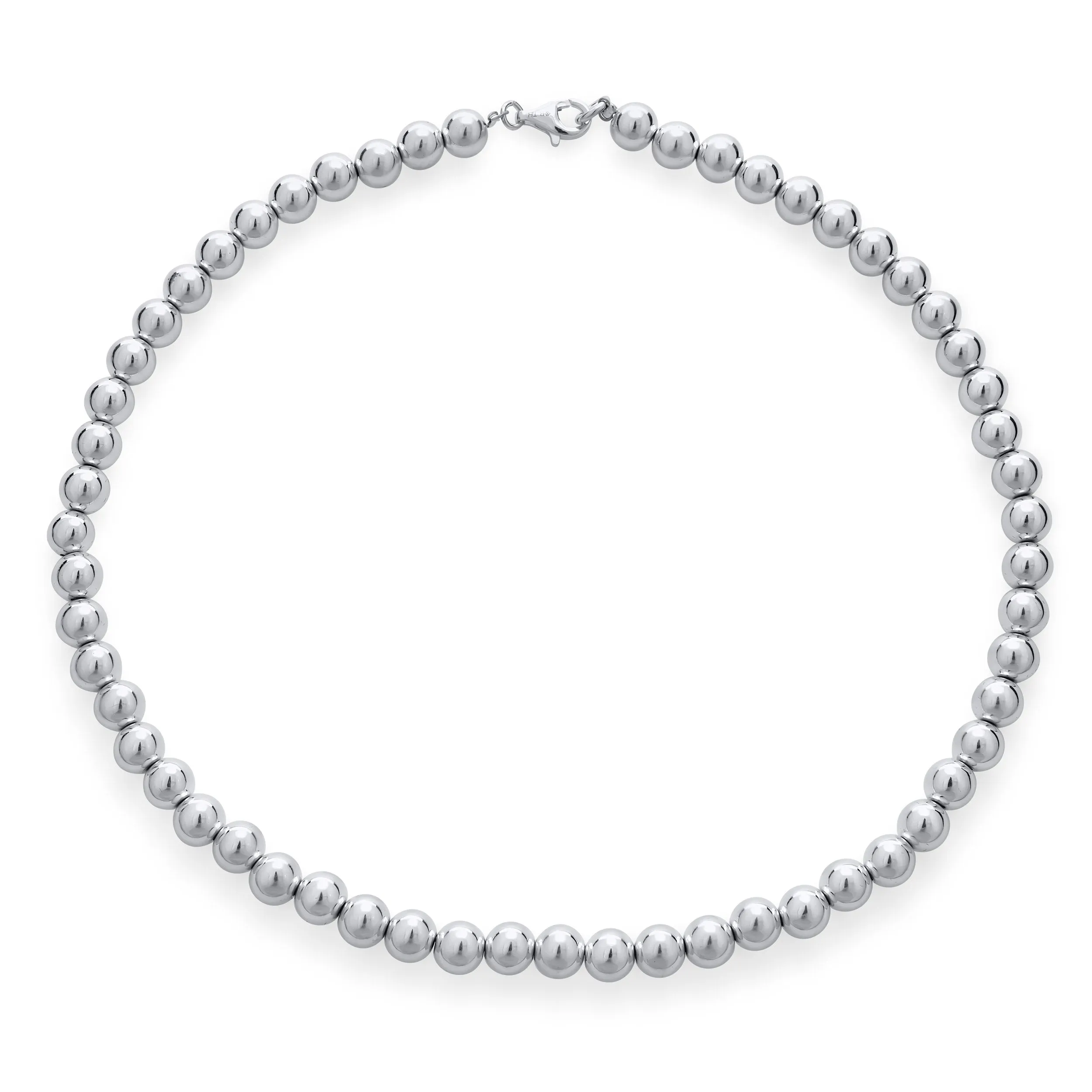 Classic Simple Hand Strung 8MM Round Sterling Silver Ball Bead Strand Necklace
