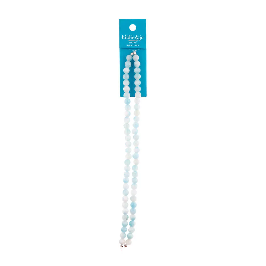 Clear & Blue Round Agate Stone Strung Beads 14in