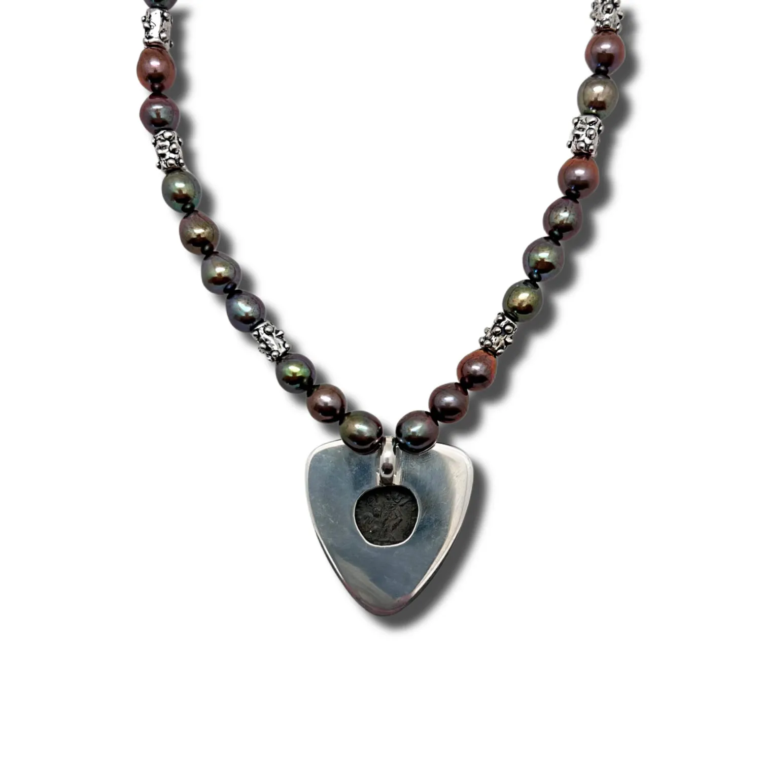Constantius II Coin, Freshwater Pearl & Silver Necklace
