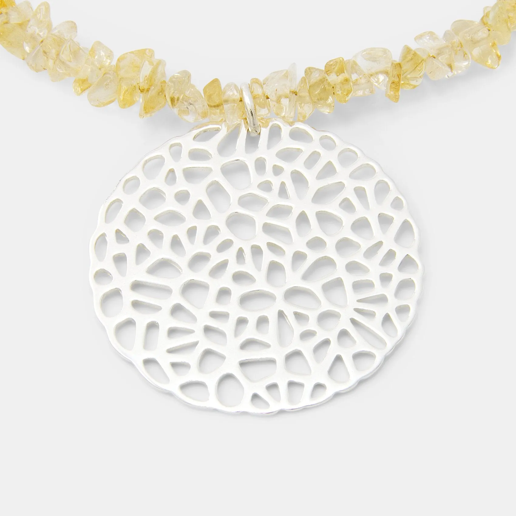 Coral Pendant on Citrine Beaded Necklace