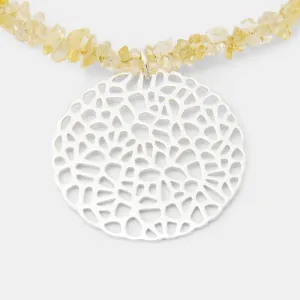 Coral Pendant on Citrine Beaded Necklace
