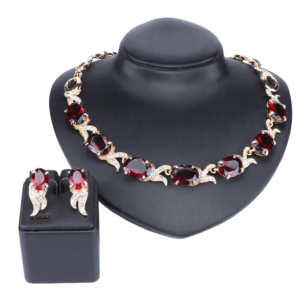 Crystal Trendy Necklace Jewelry Sets Party Women Bridal Necklace