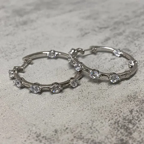 Cubic Zirconia Hinged Hoop Earrings
