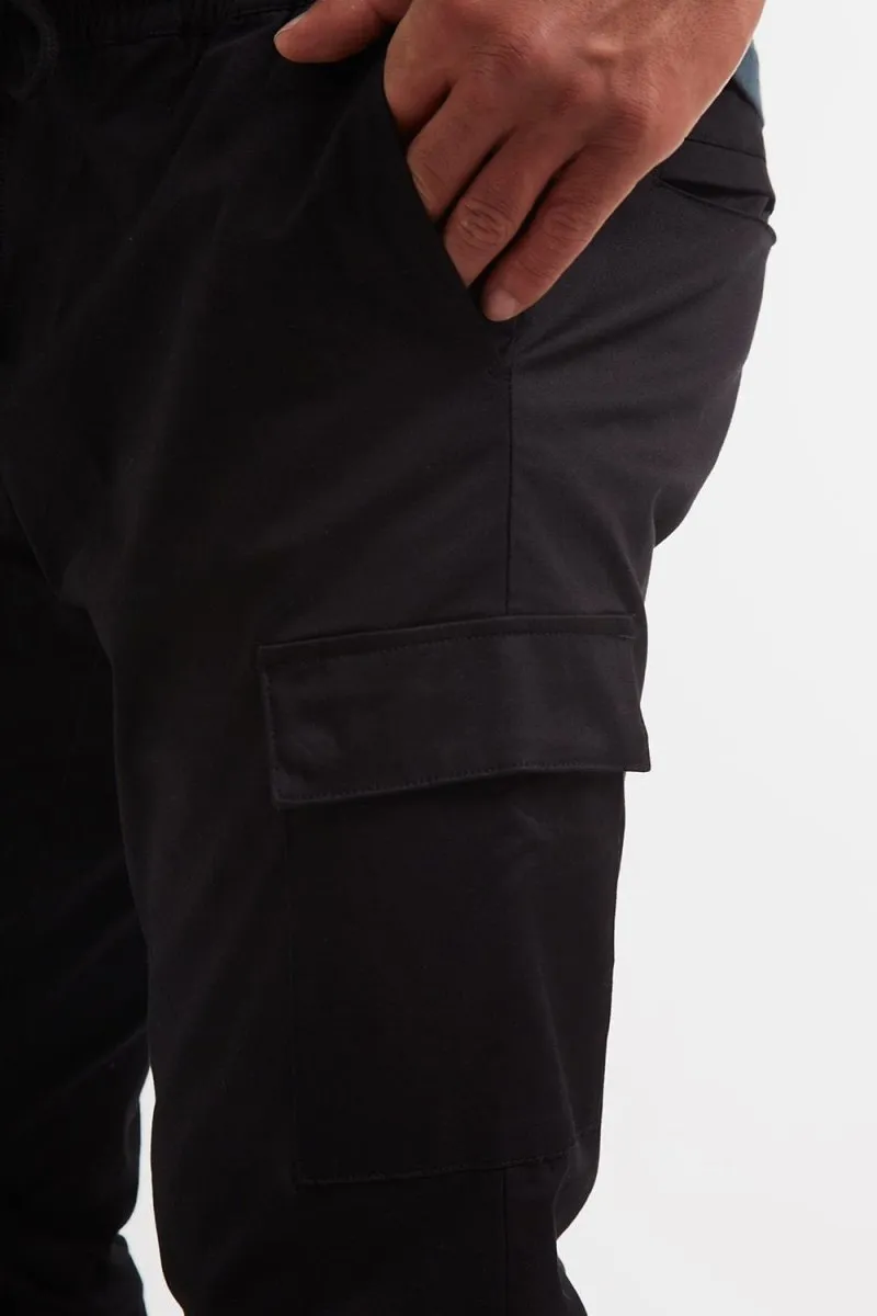Cuffed Cargo Pants in Black