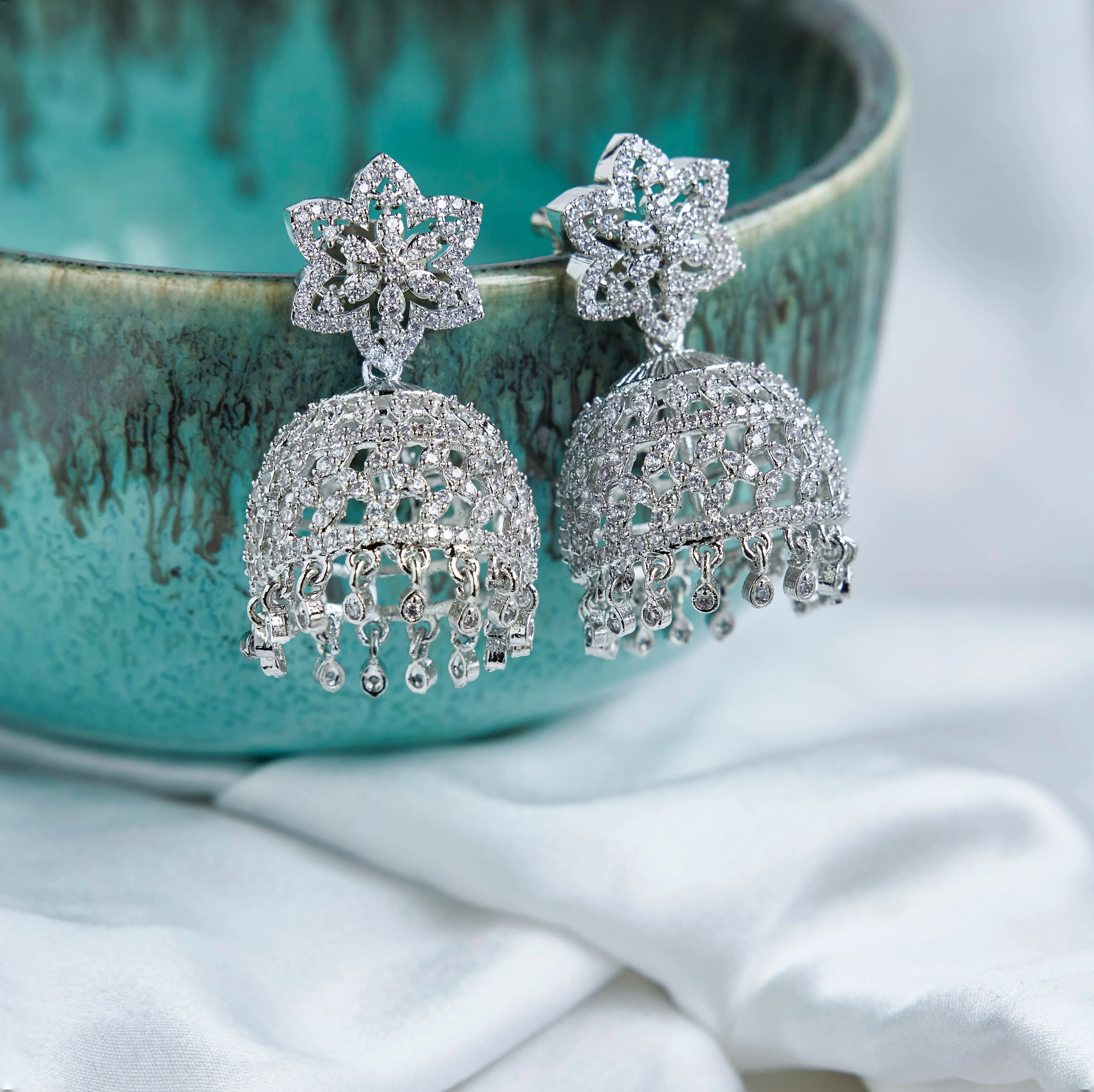 CZ Star Rhodium Jhumka