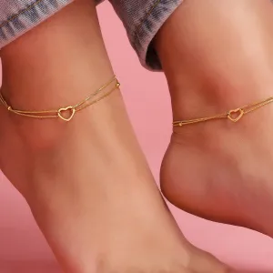 Dainty Silver Heart Gold Plated 925 Silver Anklets