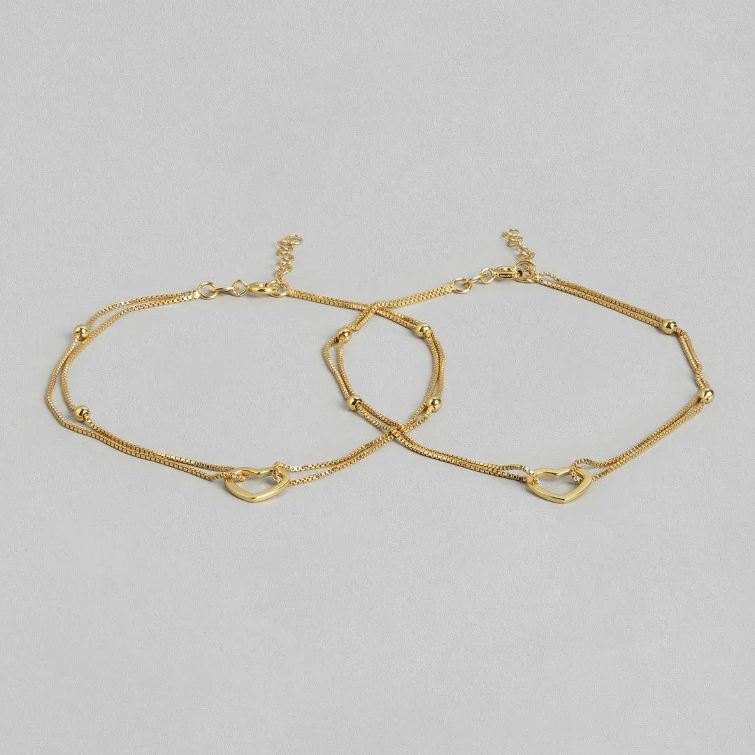 Dainty Silver Heart Gold Plated 925 Silver Anklets