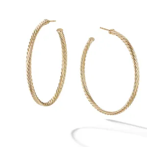 David Yurman Cablespira Hoop Earrings in 18K Yellow Gold, 2"