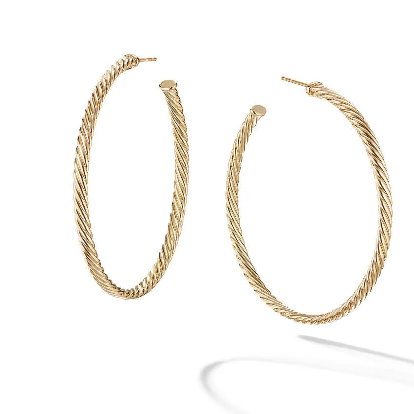 David Yurman Cablespira Hoop Earrings in 18K Yellow Gold, 2"