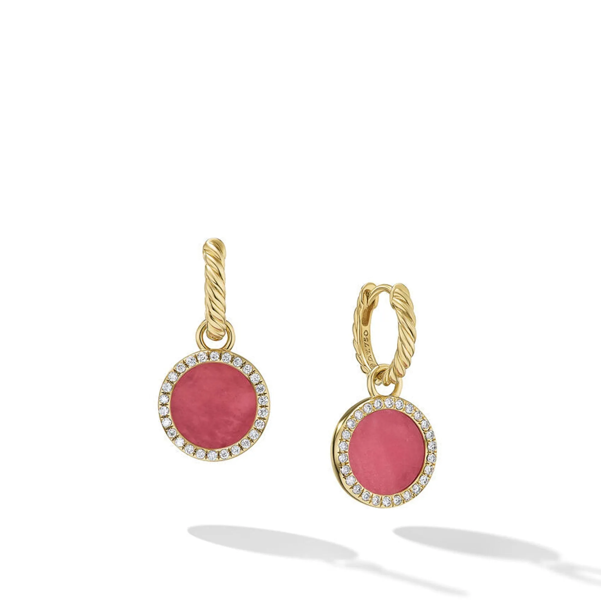David Yurman Petite Elements Drop Earrings in 18K Yellow Gold with Rhodonite and Diamonds 22.6mm
